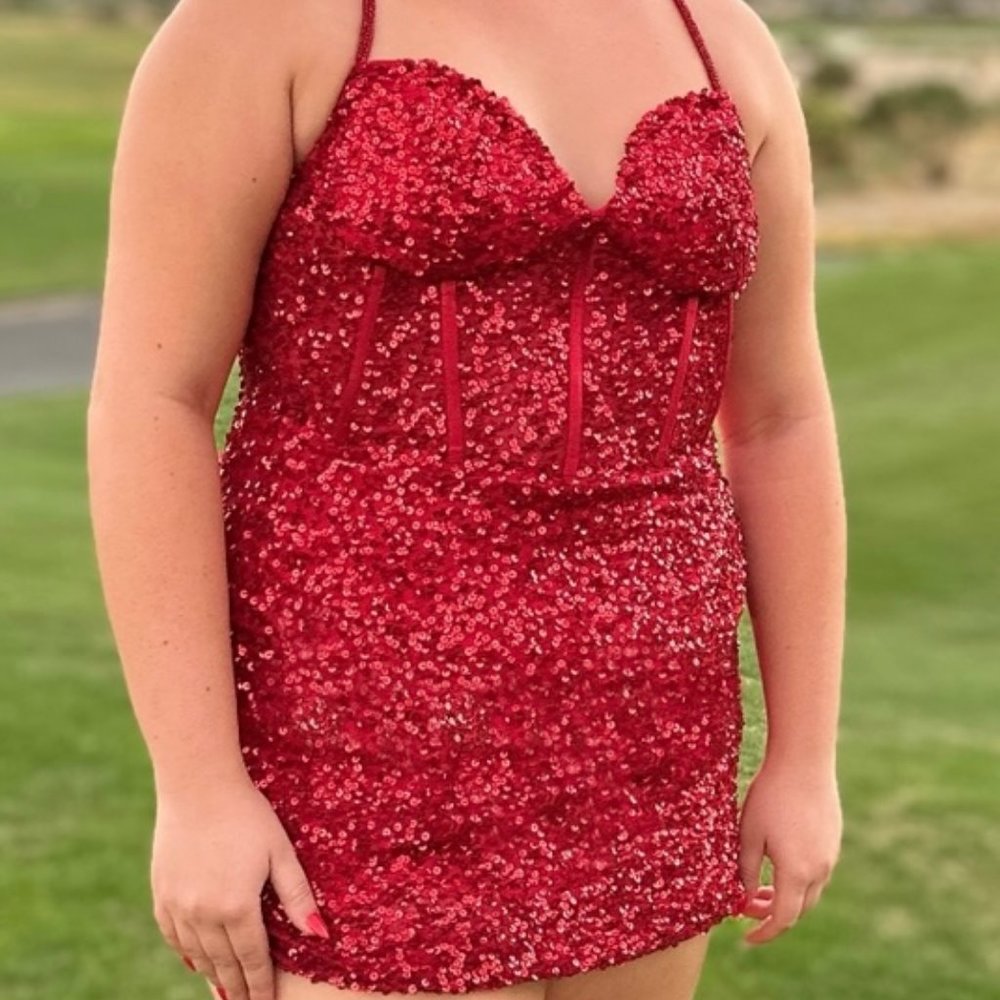 Red Sequin Scala Corset Dress Style: 60306 Size 14 - image 3
